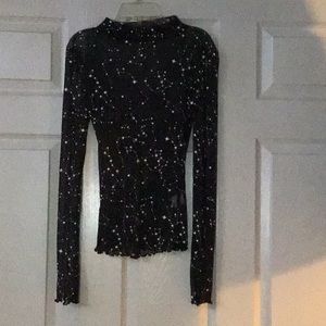 Black long sleeve shiny star mesh shirt